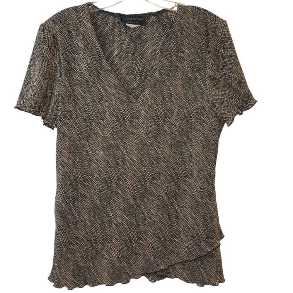 Connected Apparel Blouse Women Tan Black Animal Snake Print Layered Airy Chic L